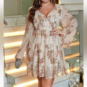Luxe floral sequins embroidered party formal evening sequin dress